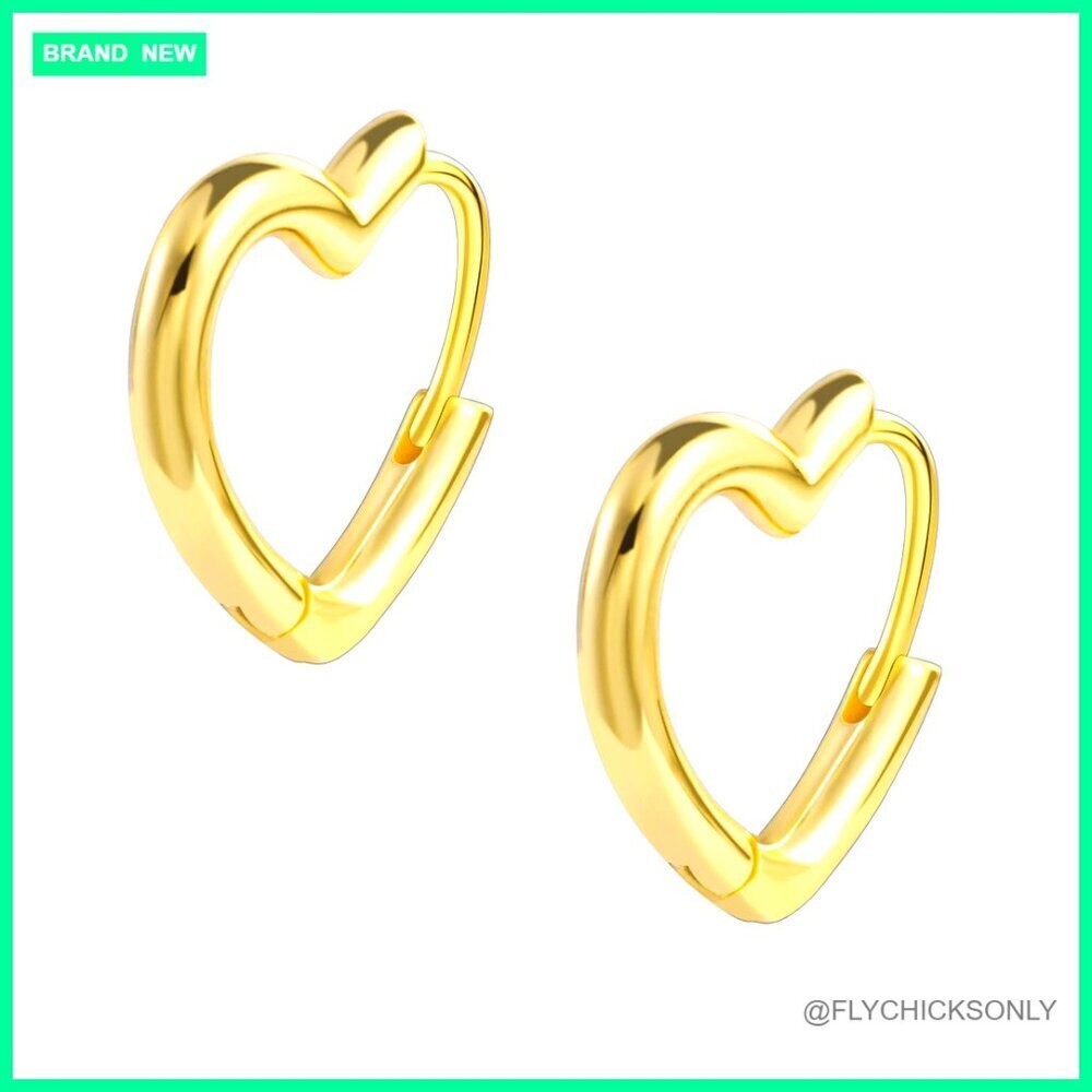 Sterling Silver Heart Huggie Hoop Earrings Hypoallergenic 13mm